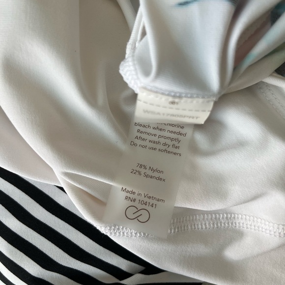 CALIA by Carrie Underwood Long Ruched Striped Sleeve Swim Top - Picture 6 of 7